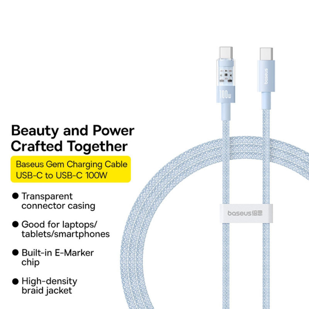 Baseus - Data Cable Gem (P10373000311-00) - Type-C to Type-C, Super Fast Charging 100W, 1m - Galaxy Blue