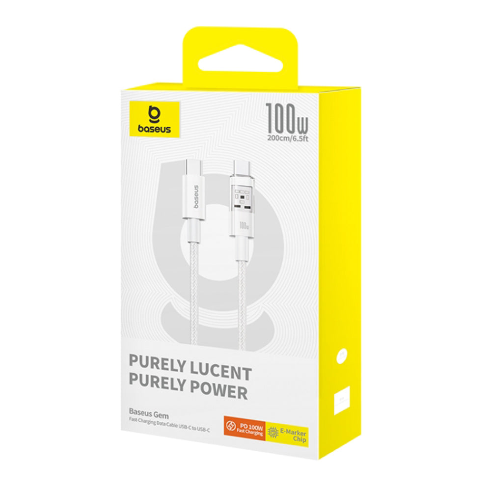 Baseus - Data Cable Gem (P10373000211-01) - Type-C to Type-C, Super Fast Charging 100W, 2m - Moon White