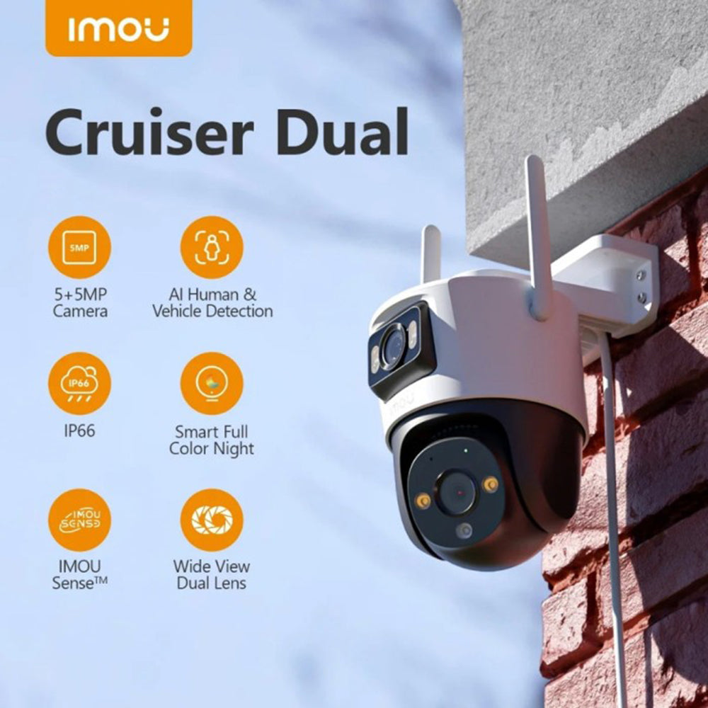 Imou - Outdoor Camera Cruiser Dual (IPC-S7XP-10M0WED-0360B) - 10MP, Two-way Talk, Human Detection, Night Vision, IP66 - White