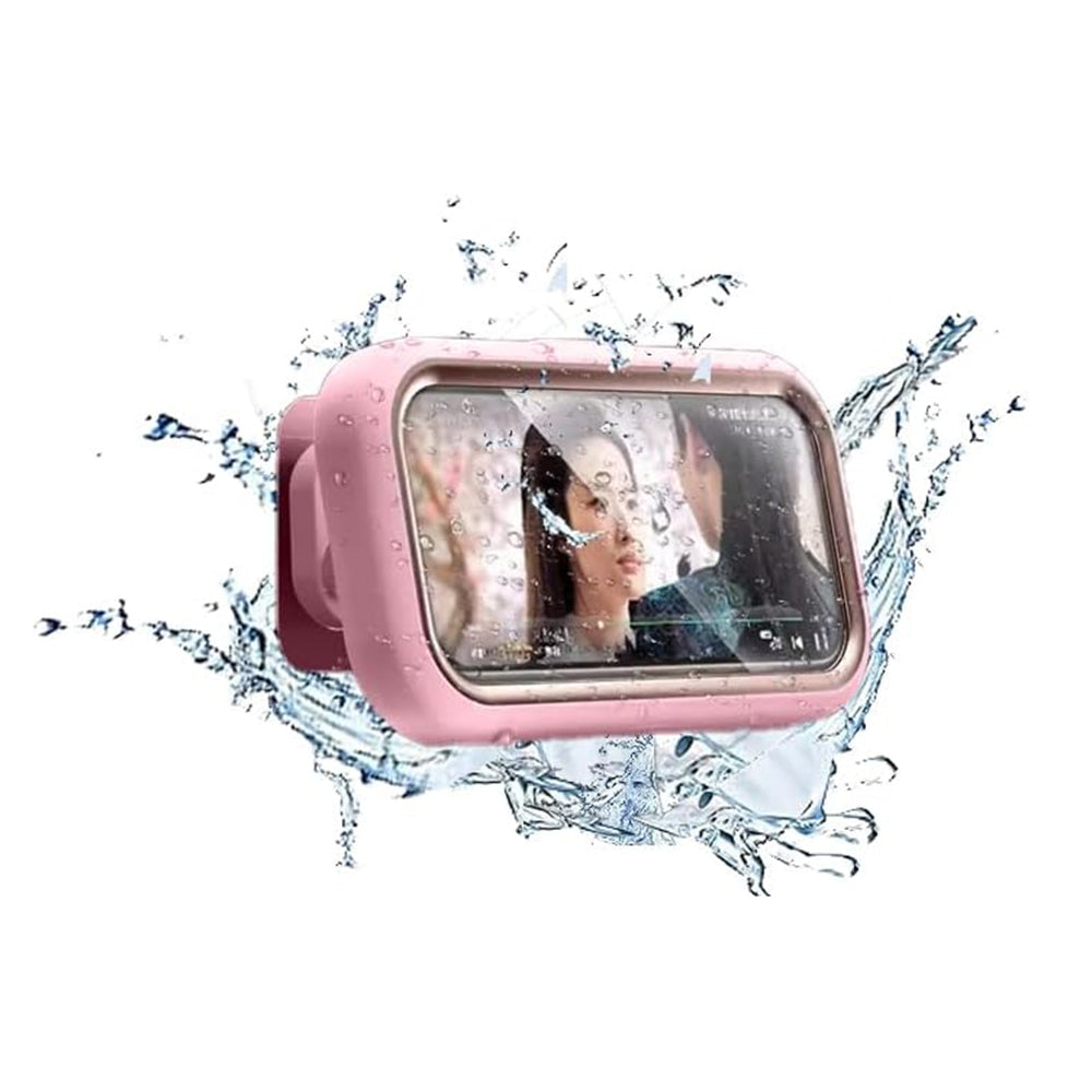 Techsuit - Phone Holder (LC-999) - Wall Box Case, Anti-Fog, Retractable, Adjustable, Waterproof, for 4-7inch Phones - Gold Pink