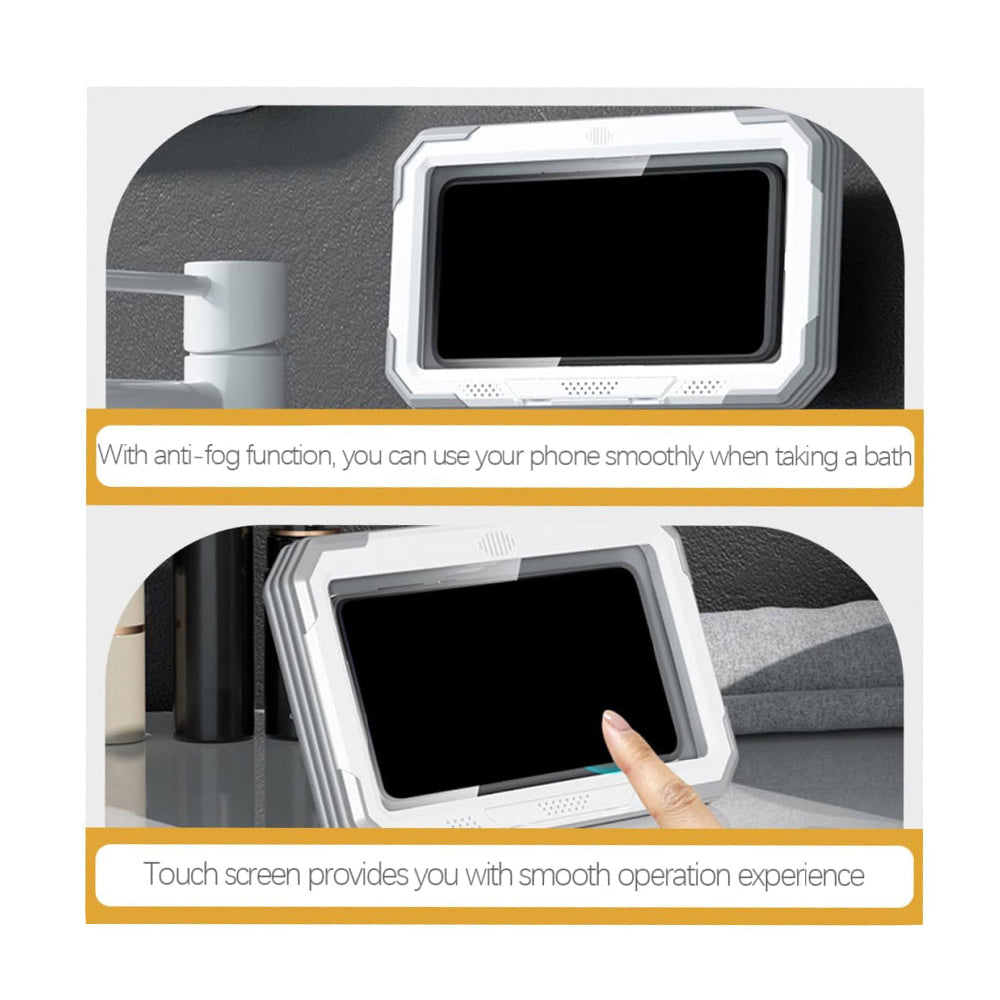 Techsuit - Phone Holder (LC-888) - Wall Box Case, Anti-Fog, with Adhesive Hooks, Waterproof - White / Gray