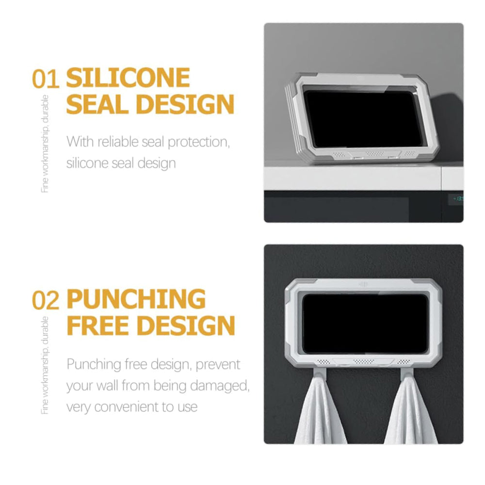 Techsuit - Phone Holder (LC-888) - Wall Box Case, Anti-Fog, with Adhesive Hooks, Waterproof - White / Gray