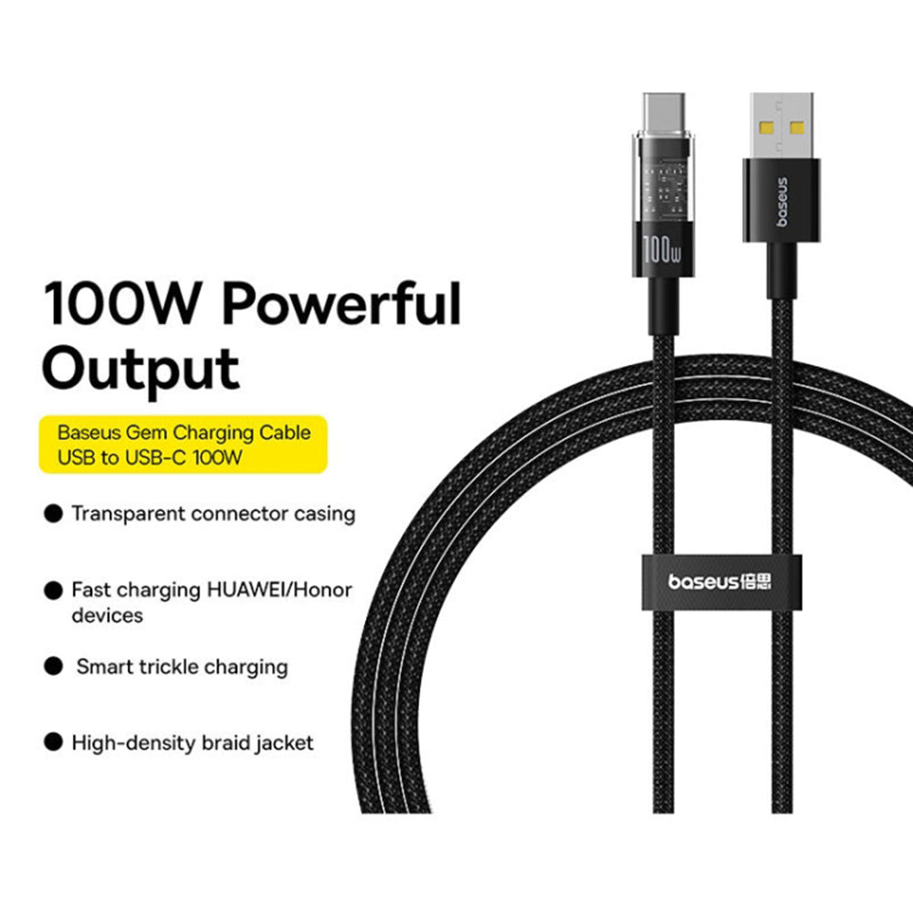 Baseus - Data Cable Gem (P10373002111-01) - USB to Type-C, Super Fast Charging 100W, 2m - Cluster Black