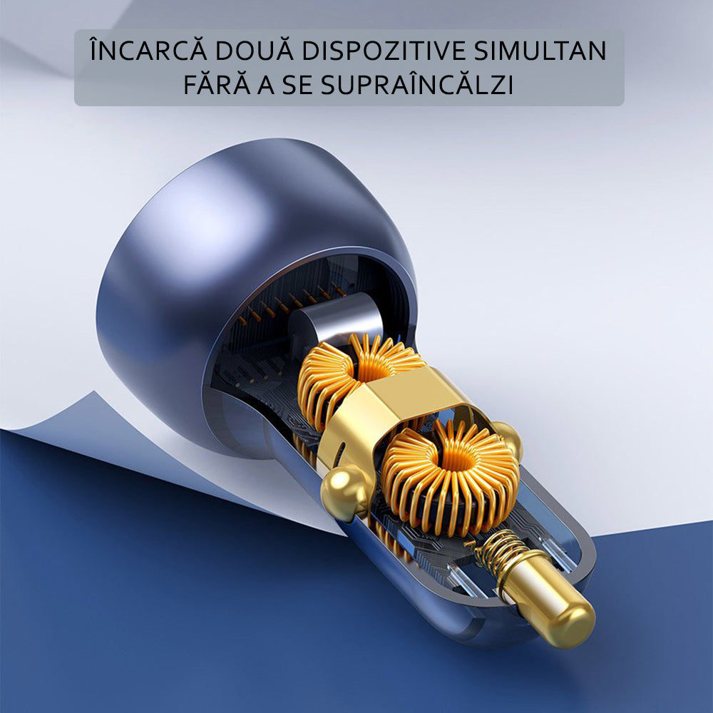 Baseus - Car Charger (CCKX-C0A) - with Digital Display, Type-C PD65W, USB QC4.0, DC 12-24V - Clear