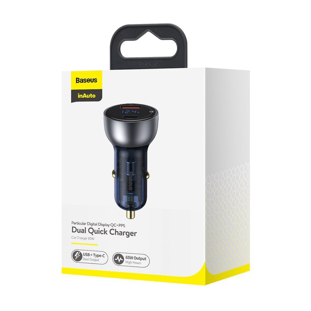 Baseus - Car Charger (CCKX-C0A) - with Digital Display, Type-C PD65W, USB QC4.0, DC 12-24V - Clear