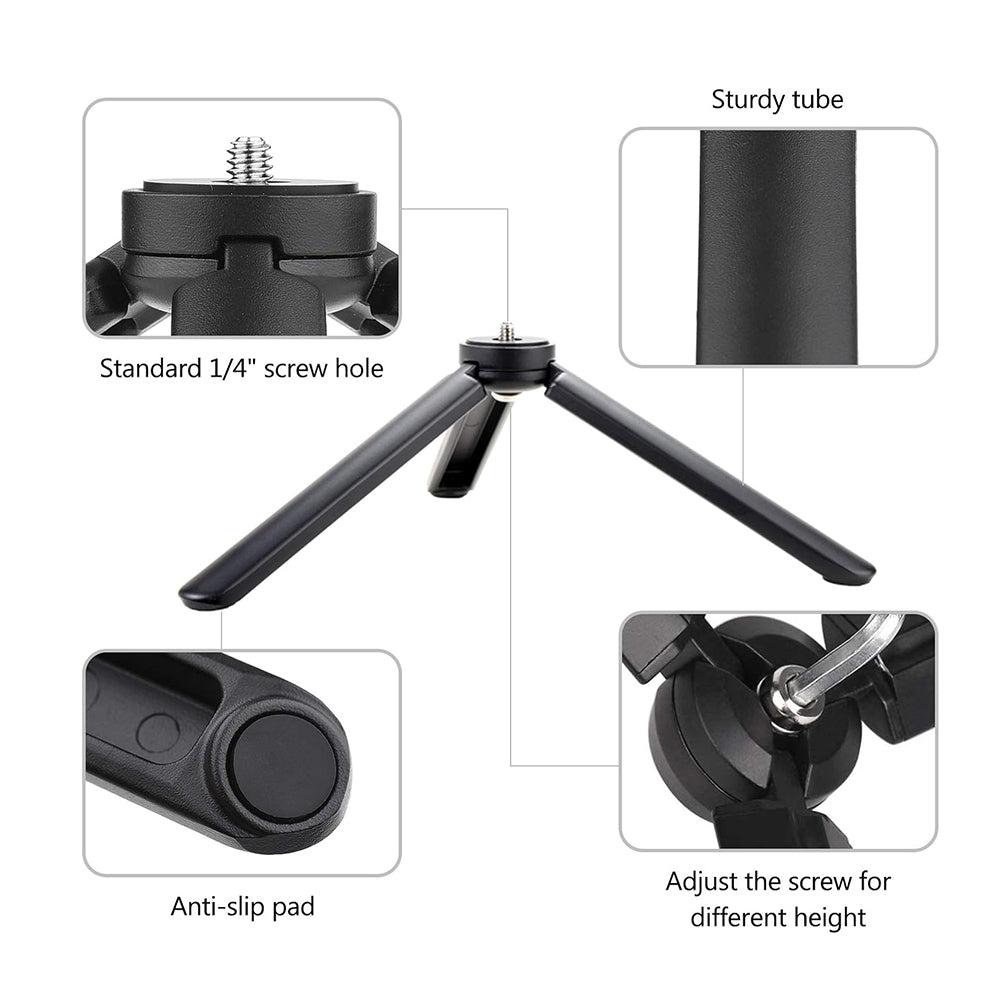 Techsuit - Mini Tripod (TPD3) - Adjustable, with 1/4 Inch Screw Key for ILDC, DSLR Camera - Black