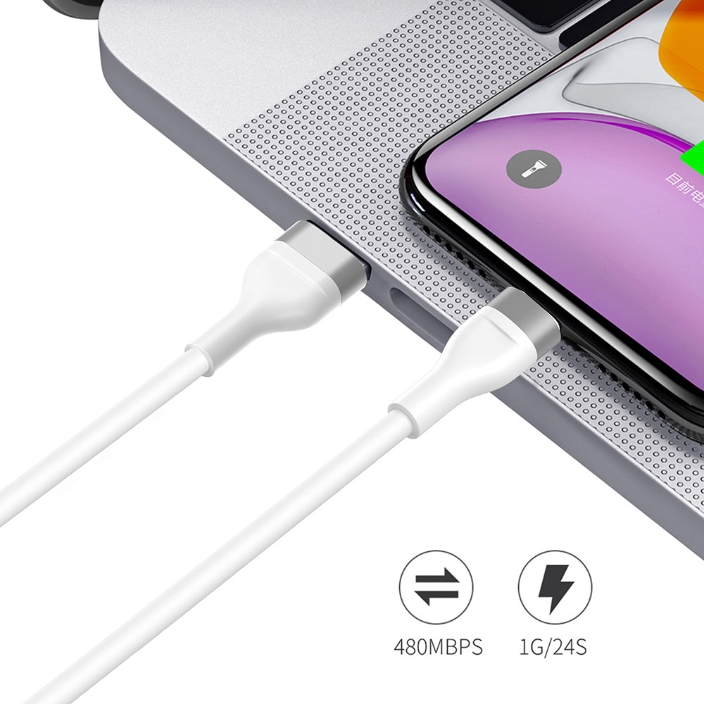 Lito - Data Cable (LD02C) - USB to Type-C, Fast Charging, 2.4A, Tangle-free, Soft Silicone, 1.2m - White