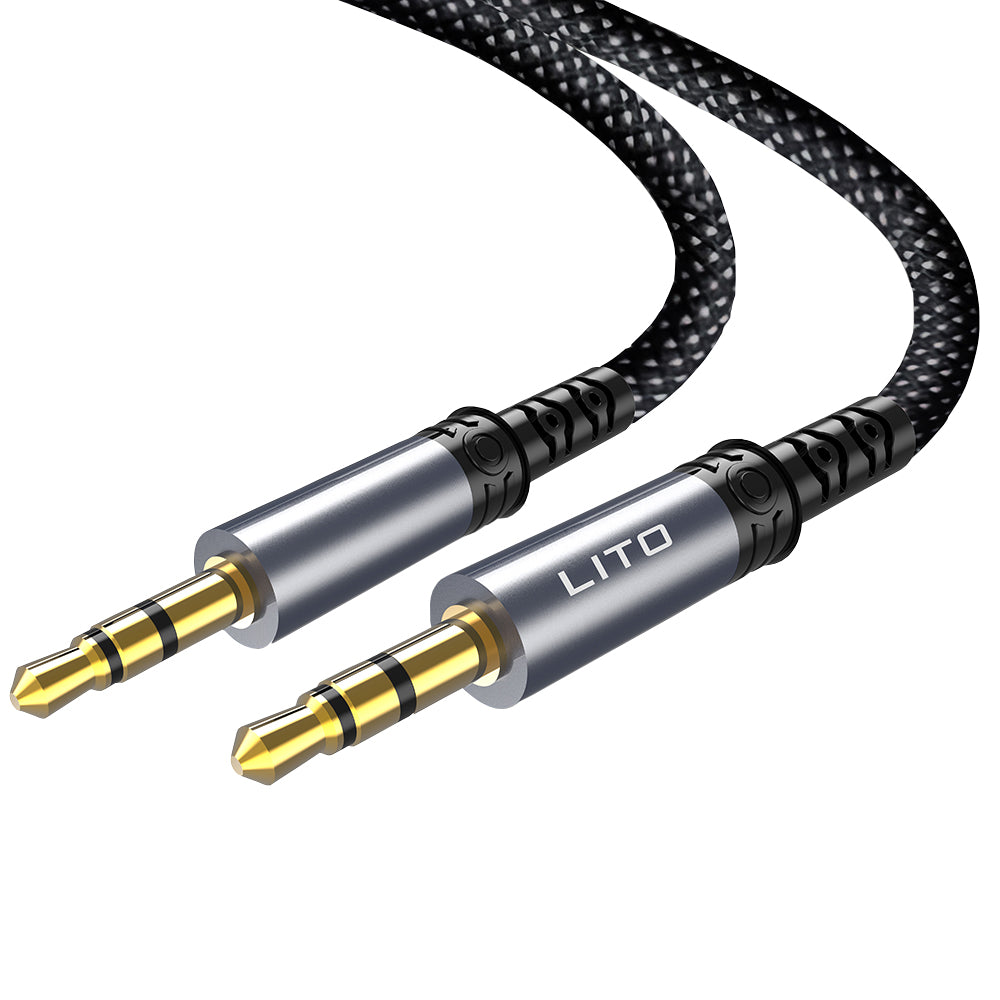 Lito - Audio Cable Adapter (LA01D) - Jack to Jack 3.5mm, Hi-Fi, 24k Gold-plated Contacts, Nylon-braided, 1m - Black