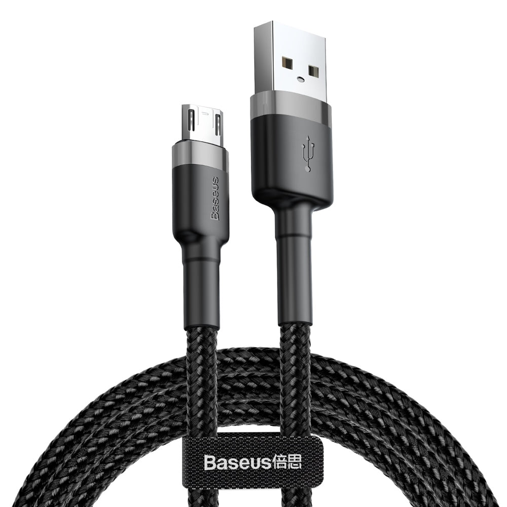 Baseus - Data Cable Cafule (CAMKLF-CG1) - USB to Micro-USB, 1.5A, 480Mbps, 2m, Bend-Resistant - Gray / Black