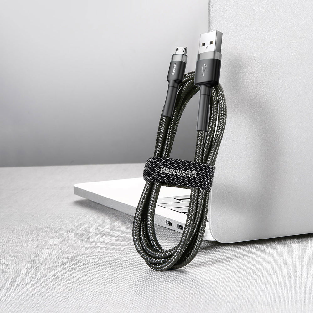 Baseus - Data Cable Cafule (CAMKLF-CG1) - USB to Micro-USB, 1.5A, 480Mbps, 2m, Bend-Resistant - Gray / Black
