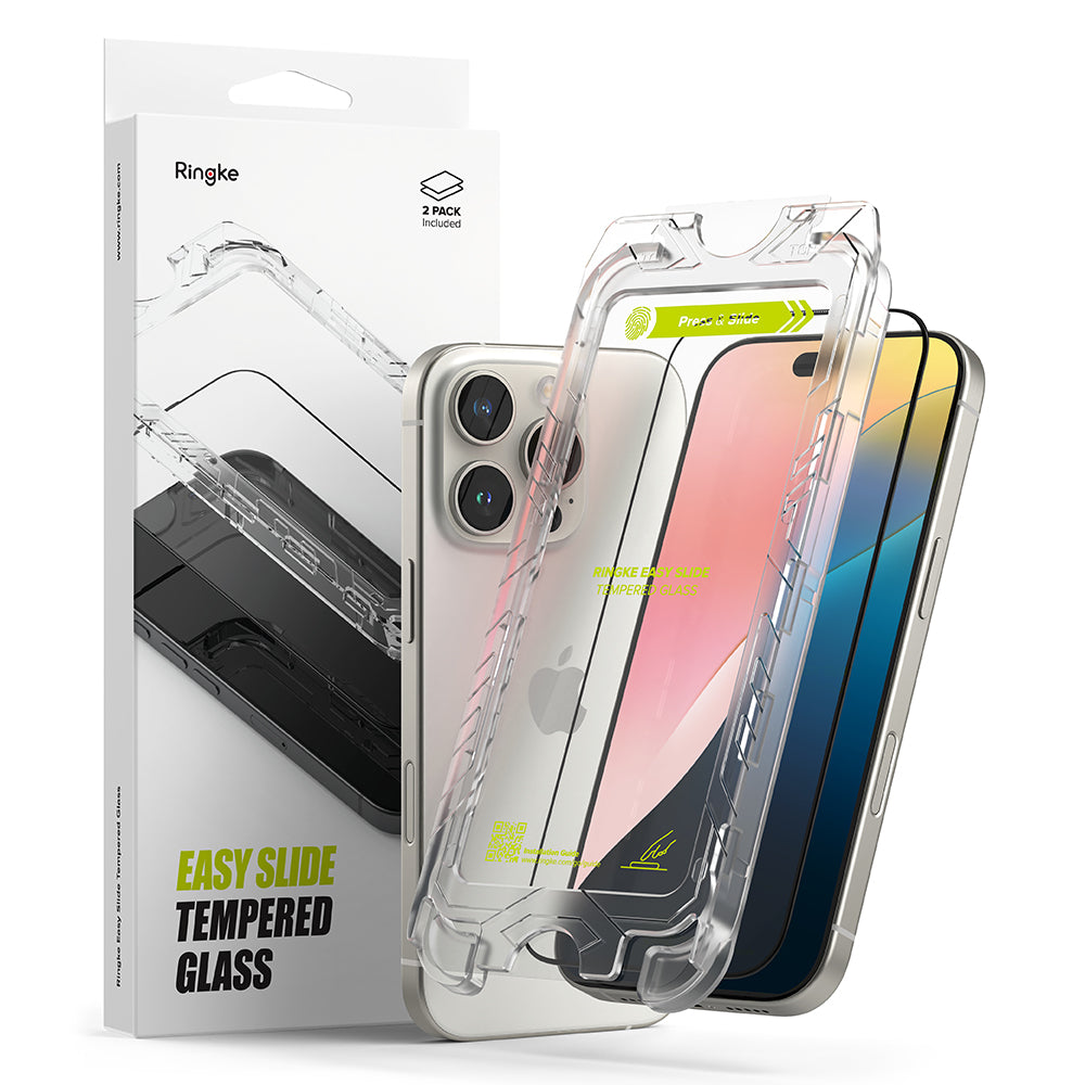 Ringke - Easy Slide Tempered Glass (2 pack) - iPhone 16 Pro Max - Black