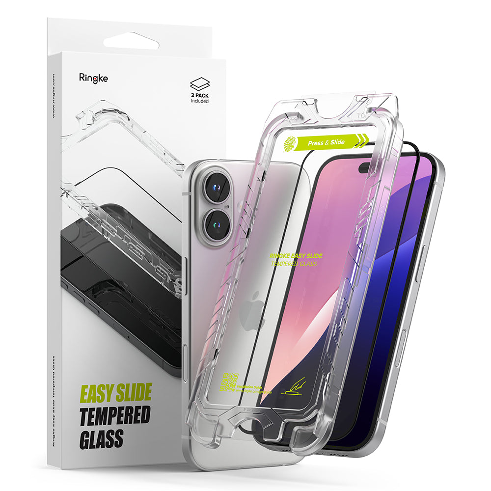 Ringke - Easy Slide Tempered Glass (2 pack) - iPhone 16 Plus / iPhone 15 Plus - Black