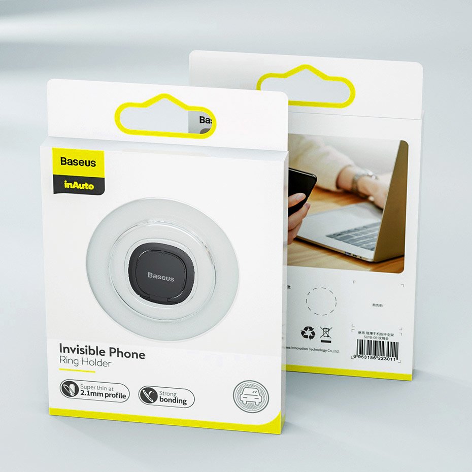 Baseus - Phone Ring Invizible (SUYB-0S) - Standing and Folding Feature, 360° Rotating, Ultra-Thin, 3M Adhesive - Silver