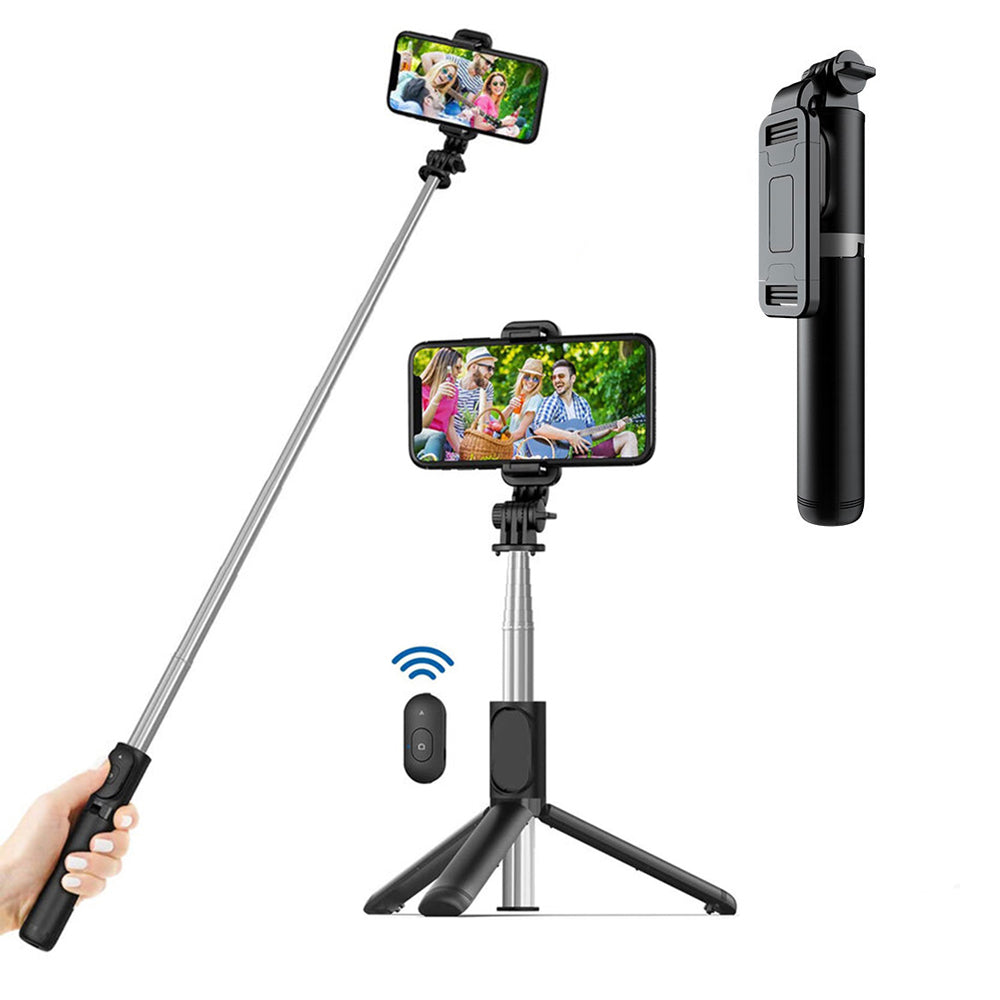 Techsuit - Selfie Stick (Q01) - with Bluetooth Remote Control and Stable Tripod Mount, 101cm - Black
