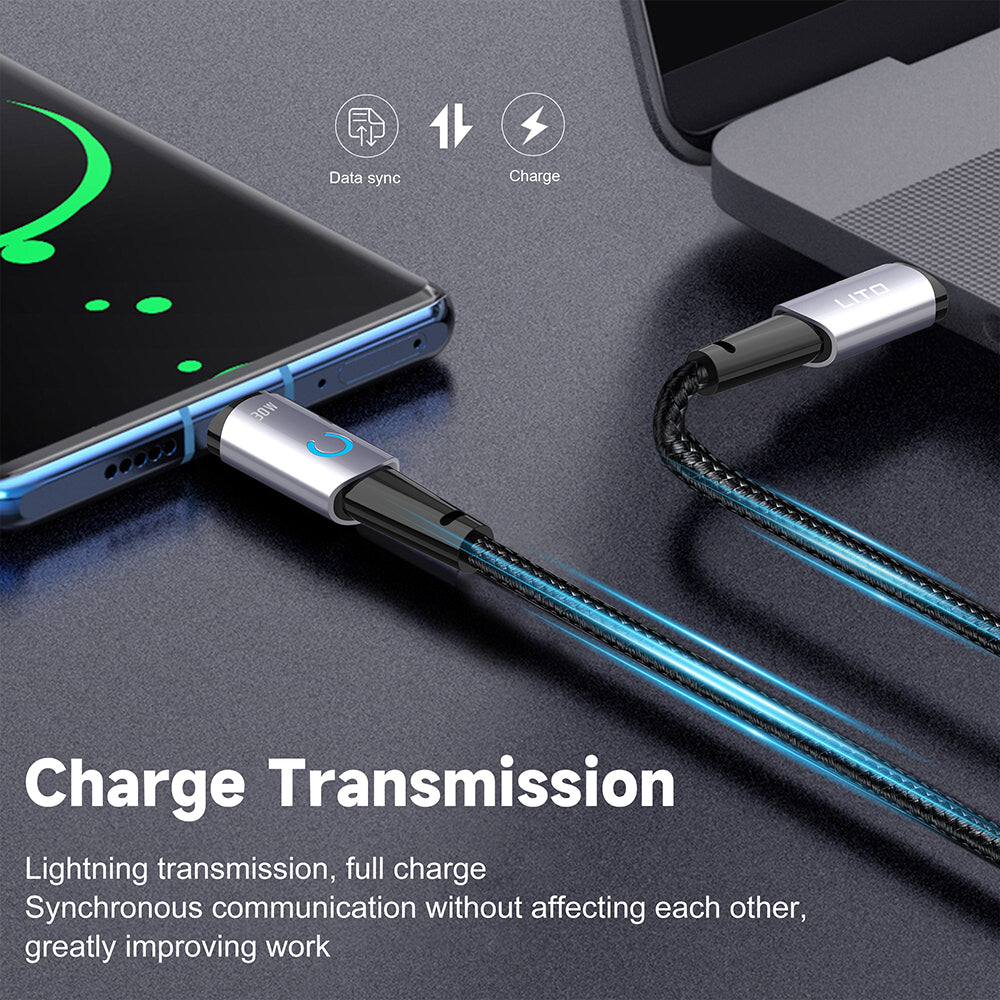 Lito - Data Cable (LD10CC) - Type-C to Type-C, Fast Charging, 60W, with LED Light, 1m - Black