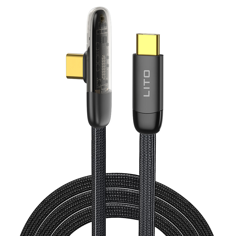Lito - Data Cable (LD11CC) - Type-C to Type-C, Fast Charging, Angled Design, Gold Plated Interface, 60W, 1m - Black