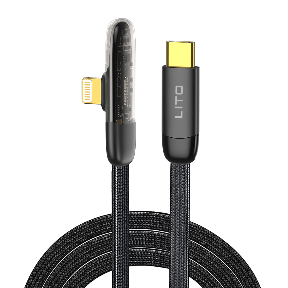 Lito - Data Cable (LD11CL) - Type-C to Lightning, Fast Charging, Angled Design, Gold Plated Interface, 30W, 1m - Black