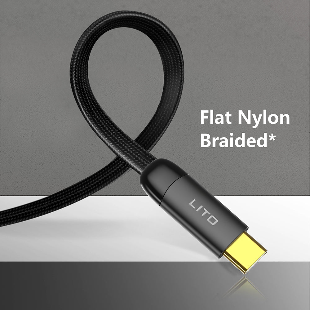 Lito - Data Cable (LD11C) - USB to Type-Cn Fast Charging, Angled Design, Gold Plated Interface, 2.4A, 1m - Black