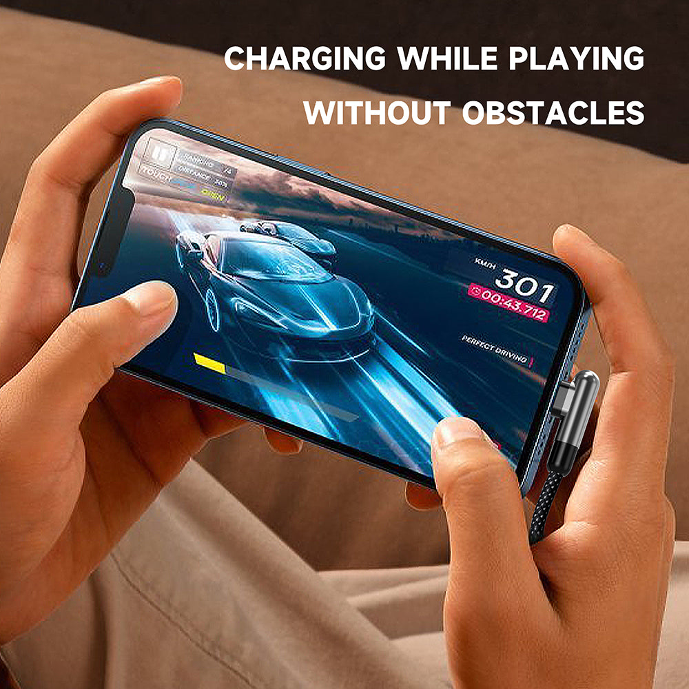 Lito - Data Cable (LD13CC) - Type-C to Type-C, Fast Charging, 60W, Nylon Braided, Right Angle Design, 1m - Black