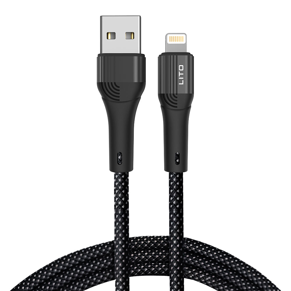 Lito - Data Cable (LD14) - USB to Lightning Fast Charging 2.4A, 480Mbps, Nylon, 1m - Black