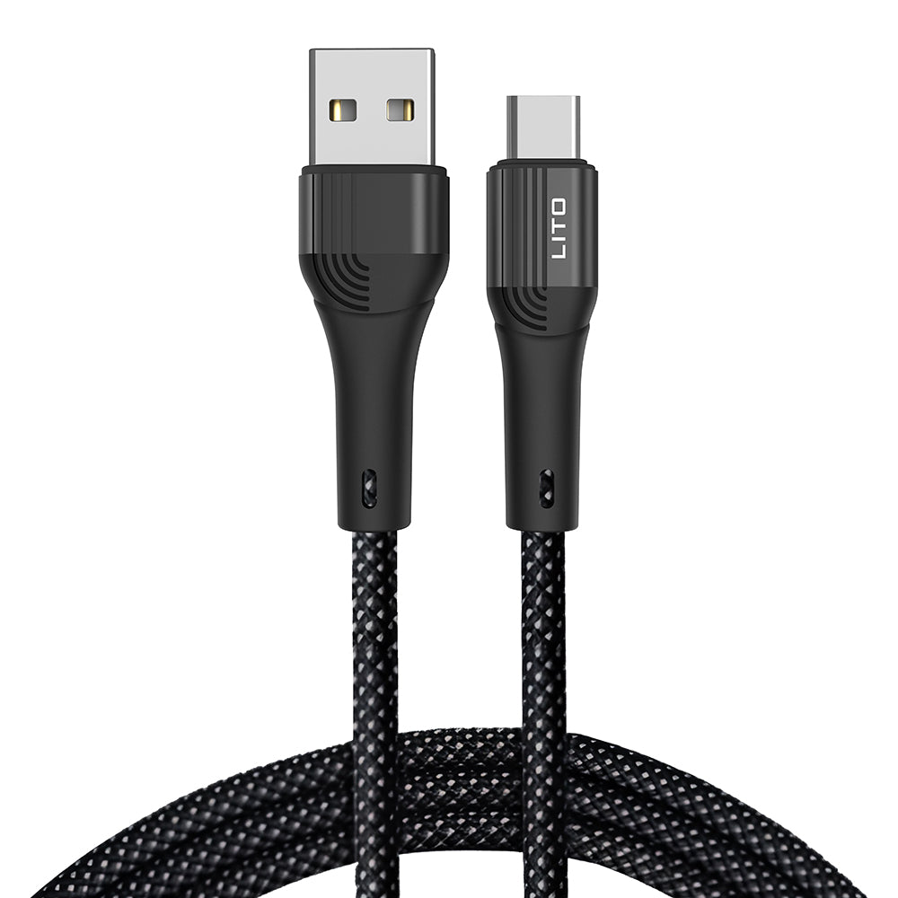Lito - Data Cable (LD14) - USB to Type-C Fast Charging 60W, 480Mbps, Nylon, 1m - Black