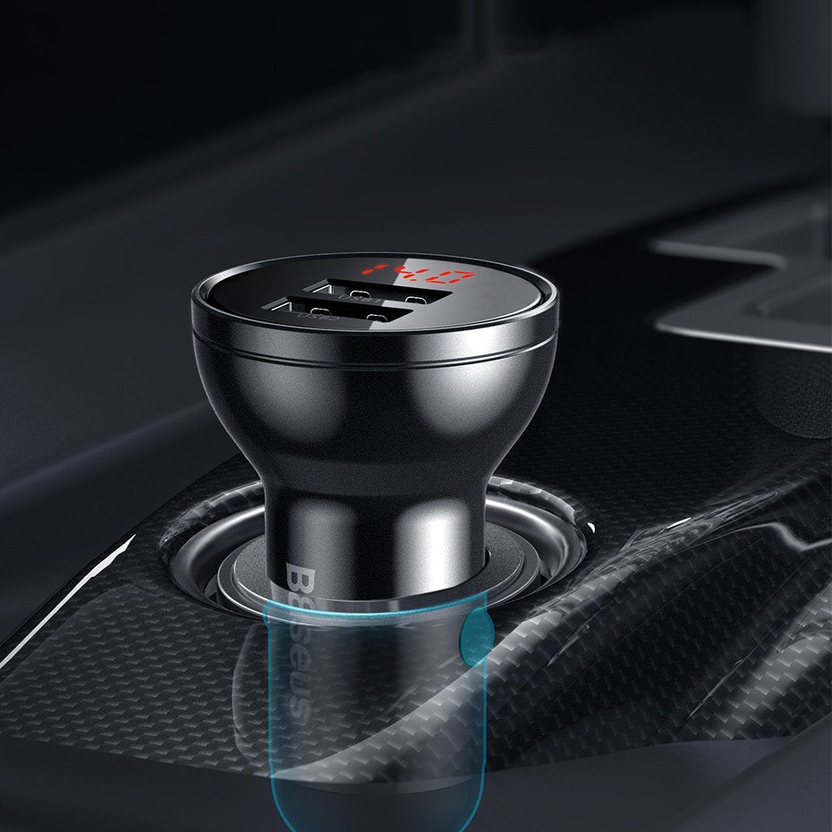 Baseus - Car Charger (CCBX-0G) - Digital Display, 2x USB-A, 24W - Gray