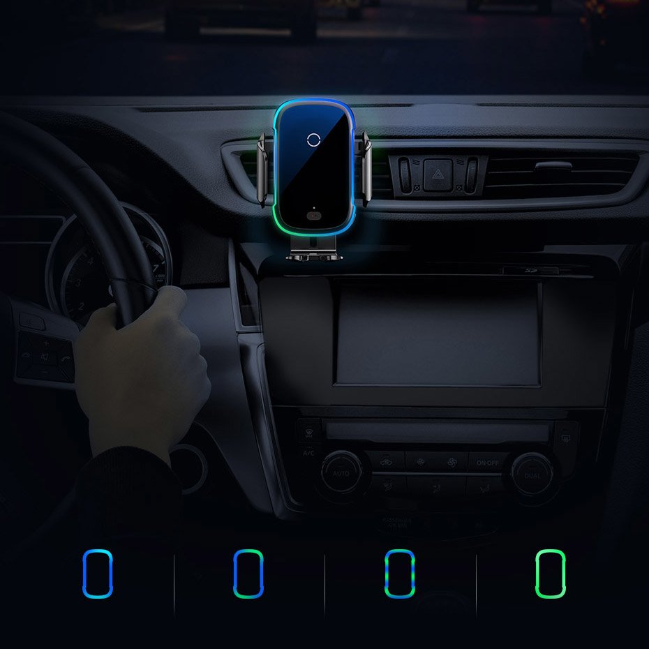 Baseus - Car Holder with Wireless Charging Light (WXHW03-01) - for Dashboard, Windshield, Air Vent, 15W - Black