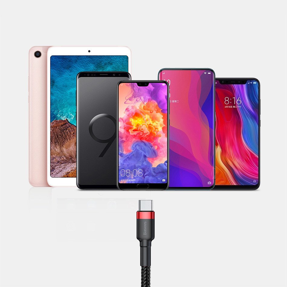 Baseus - Data Cable Cafule (CATKLF-UG1) - USB to Type-C, 2A, 3m - Gray Black