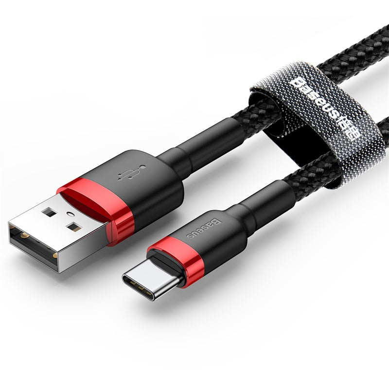 Baseus - Data Cable Cafule (CATKLF-U91) - USB to Type-C, 480Mbps, 2A, 3m, QC 3.0, Bend-Resistant - Red / Black