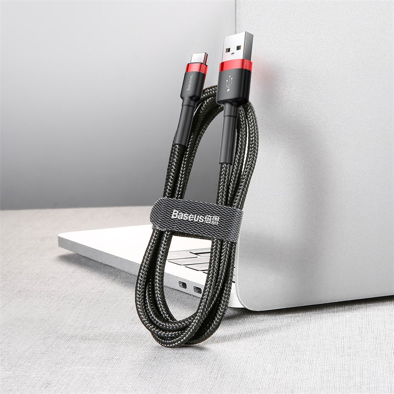 Baseus - Data Cable Cafule (CATKLF-U91) - USB to Type-C, 480Mbps, 2A, 3m, QC 3.0, Bend-Resistant - Red / Black