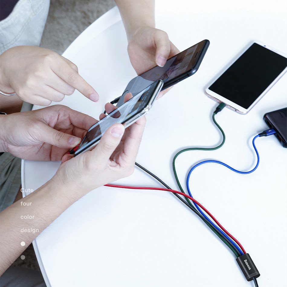 Baseus - Data Cable 4in1 (CA1T4-B01) - USB to Lightning, 2 x Type-C, Micro-USB, 3.5A, 1.2m - Black