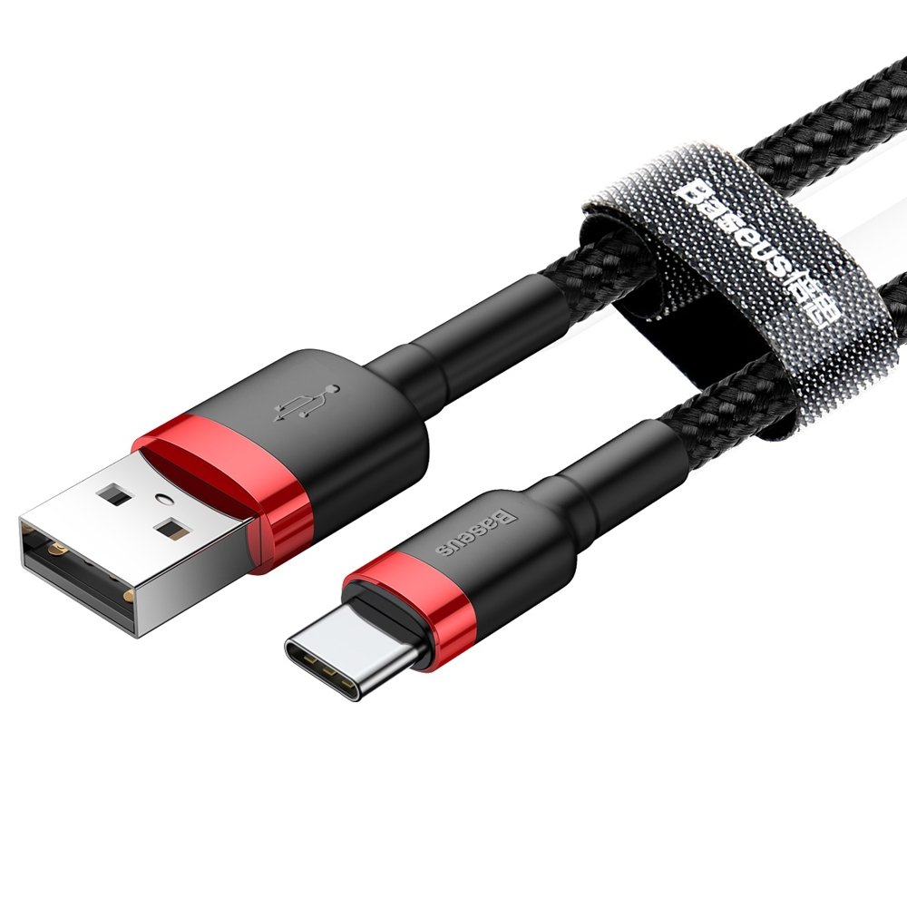Baseus - Data Cable Cafule (CATKLF-C91) - USB to Type-C, 2A, 2m, 480Mbps, Aluminum Alloy, Nylon - Red Black