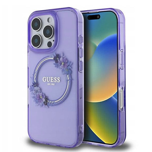 Guess - IML Flowers Wreath MagSafe (GUHMP16XHFWFCU) - iPhone 16 Pro Max - Purple