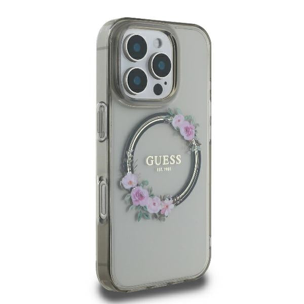 Guess Magsafe “Flower Wreath” Hard Case Θήκη προστασίας από σκληρό πλαστικό – iPhone 16 Pro (Μαύρο – GUHMP16LHFWFCK)