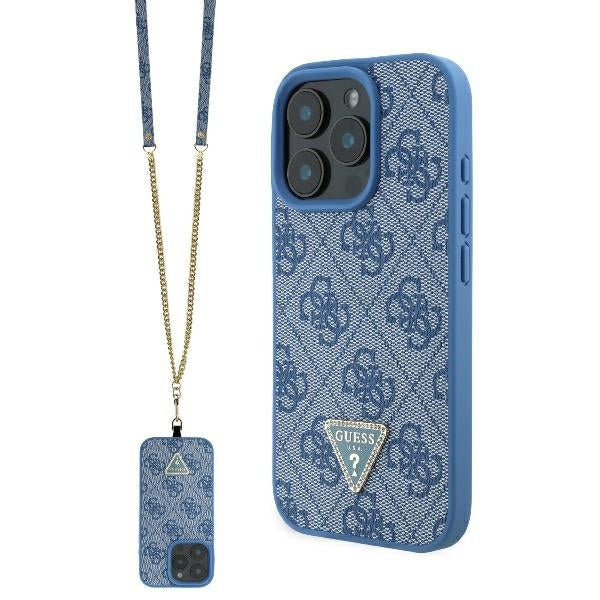 Guess - Leather Metal Logo Strass Crossbody (GUHCP16XP4TDSCPB) - iPhone 16 Pro Max - Blue