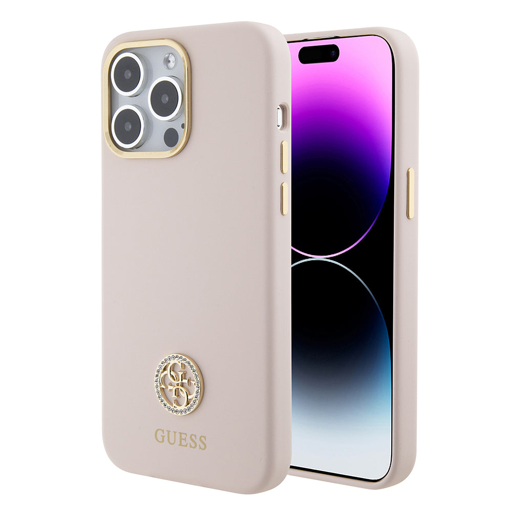Guess - Silicone Logo Strass 4G (GUHCP15XM4DGPP) - iPhone 15 Pro Max - Light Pink