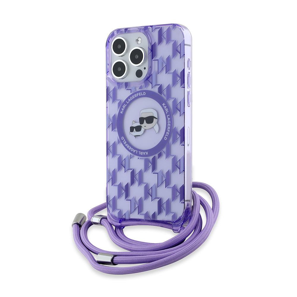 Karl Lagerfeld - IML Crossbody MagSafe (KLHMP15XHCKCKLCU) - iPhone 15 Pro Max - Purple Monogram Karl&Choupette Head