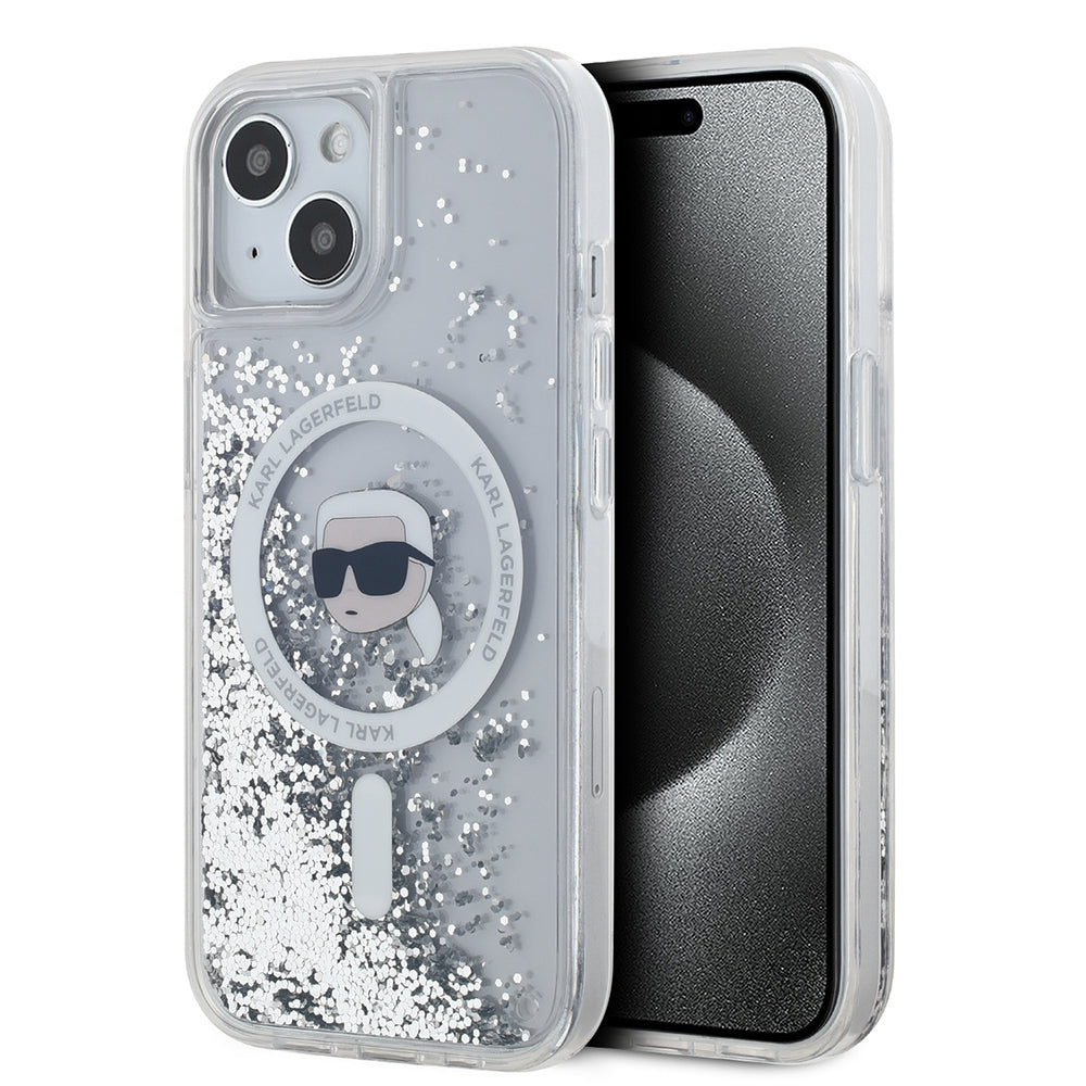 Karl Lagerfeld - Liquid Glitter MagSafe (KLHMP15SLGKISGH) - iPhone 15 - Transparent Karl Head