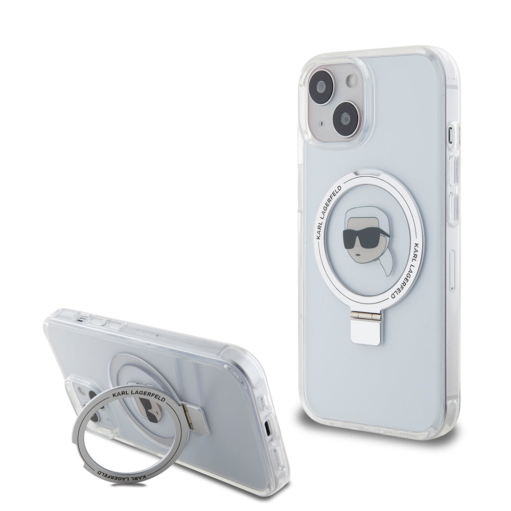 Karl Lagerfeld - Hardcase Ring Stand MagSafe (KLHMP15SHMRSKHH) - iPhone 15 - White Karl Head