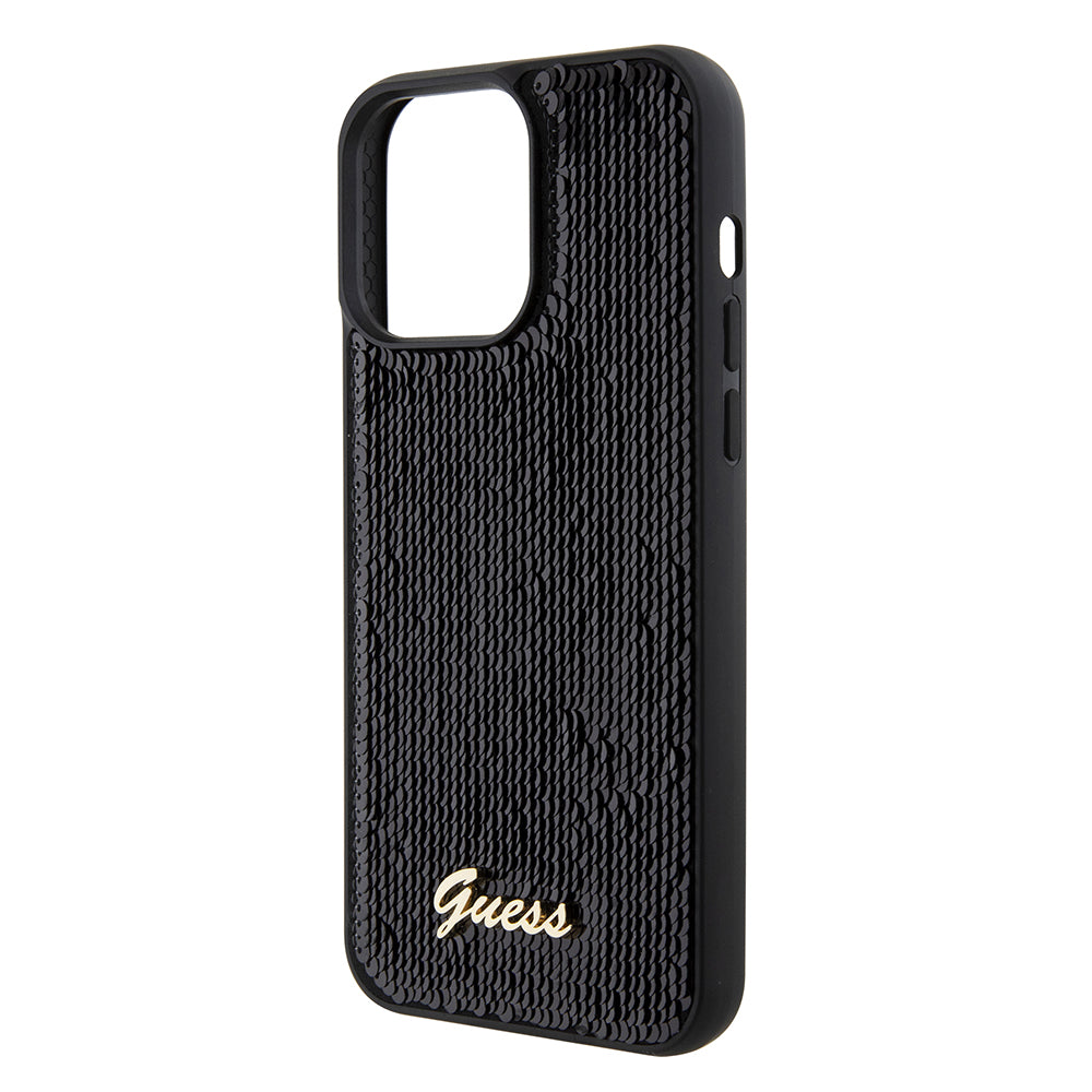 Guess "Sequin Script Metal" Hard Case iPhone 15 Pro Max (Black – GUHCP15XPSFDGSK)