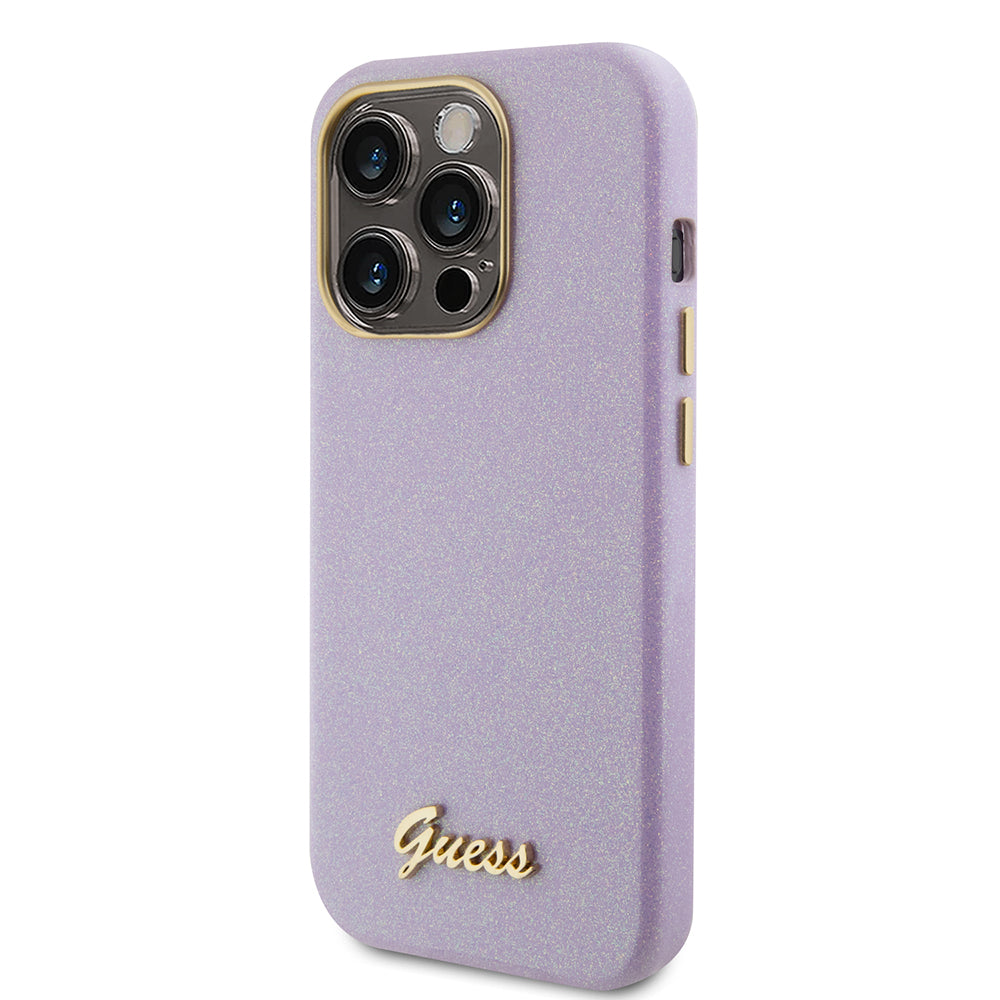 Guess Glitter Full Wrapped Glossy Case with Vintage Script Logo Θήκη προστασίας από σιλικόνη – iPhone 15 Pro (Glitter Lilac –  GUHCP15LPGMCSL)