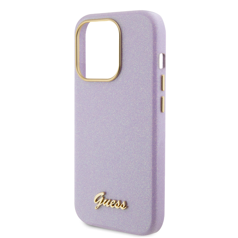 Guess Glitter Full Wrapped Glossy Case with Vintage Script Logo Θήκη προστασίας από σιλικόνη – iPhone 15 Pro (Glitter Lilac –  GUHCP15LPGMCSL)
