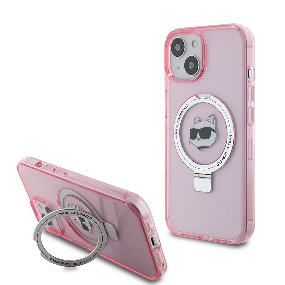 Karl Lagerfeld - Hardcase Ring Stand MagSafe (KLHMP15SHMRSCHP) - iPhone 15 - Pink Choupette Head