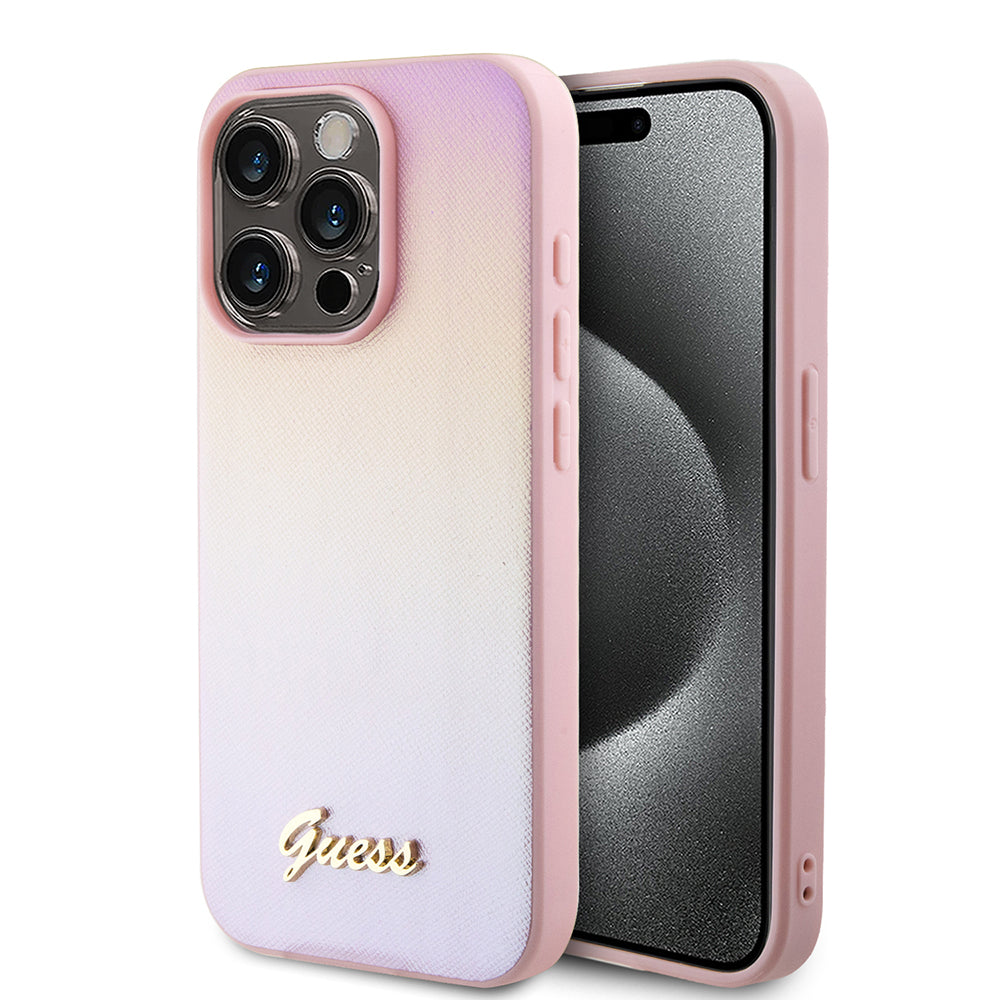 Guess - Saffiano Iridescent Script (GUHCP15LPSAIRSP) - iPhone 15 Pro - Pink