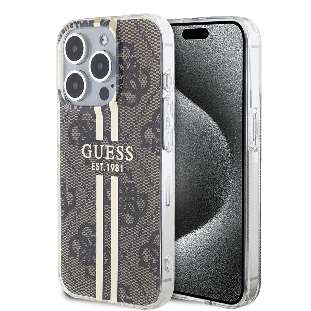 Guess - Hardcase IML 4G Gold Stripe - iPhone 15 Pro Max (GUHCP15XH4PSEGW) - Brown