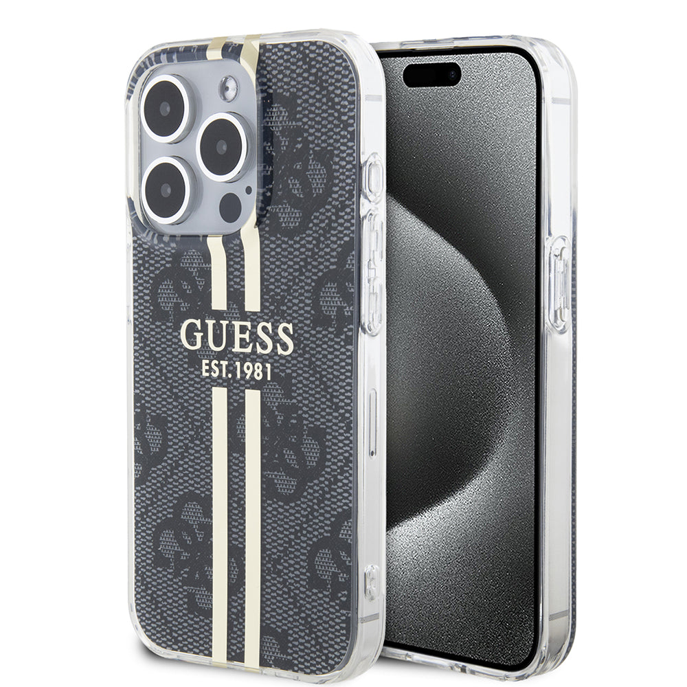 Guess - Hardcase IML 4G Gold Stripe (GUHCP15LH4PSEGK) - iPhone 15 Pro - Black