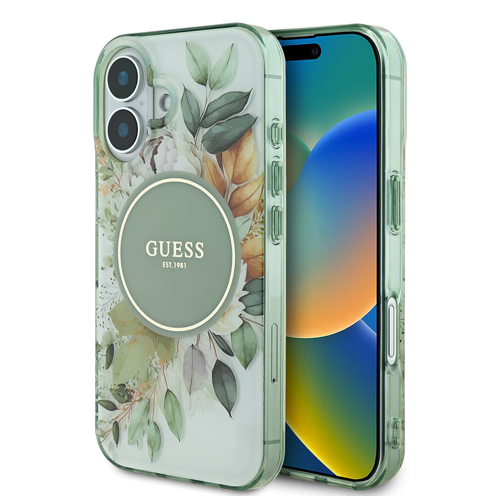 Guess - IML Flower & Tonal Circle MagSafe (GUHMP16MHFWBDCEN) - iPhone 16 Plus - Green