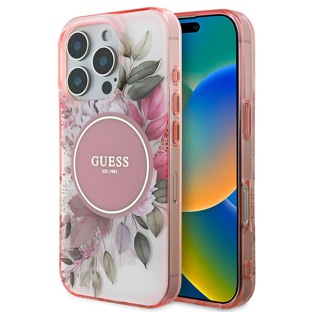 Guess - IML Flower & Tonal Circle MagSafe (GUHMP16XHFWBDCEP) - iPhone 16 Pro Max - Pink