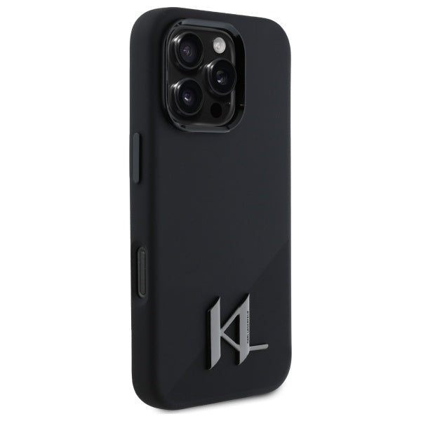 Karl Lagerfeld MagSafe Shadow Metal Initial Logo Silicone Case Θήκη προστασίας από σιλικόνη  – iPhone 16 Pro (Μαύρο – KLHMP16LSCMKMPCK)
