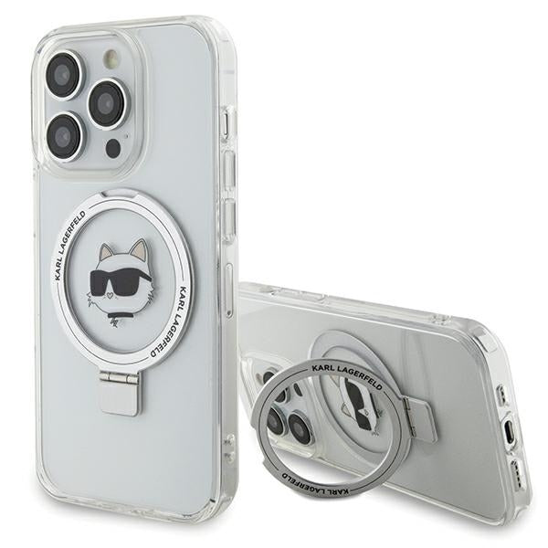 Karl Lagerfeld - Hardcase Ring Stand MagSafe (KLHMP15XHMRSCHH) - iPhone 15 Pro Max - White Choupette Head